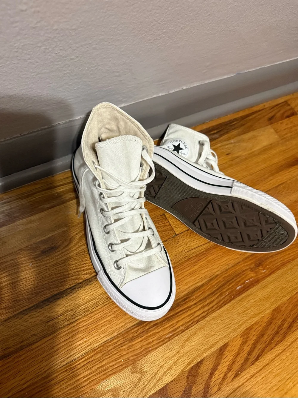 Converse High Top Canvas Sneakers - Cream/White with Black Trim